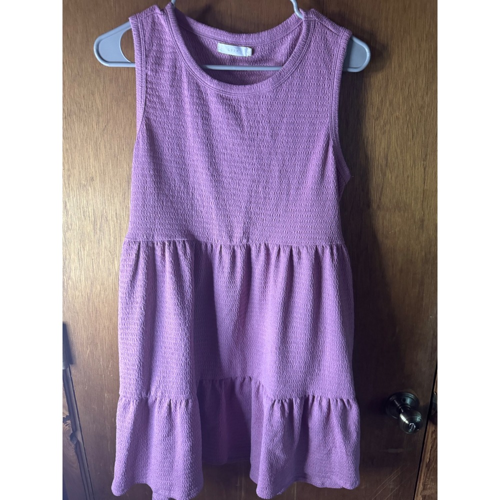 Lush Mauve Textured Sleeveless Tiered Babydoll Mini Dress DR96598-CI Womens M